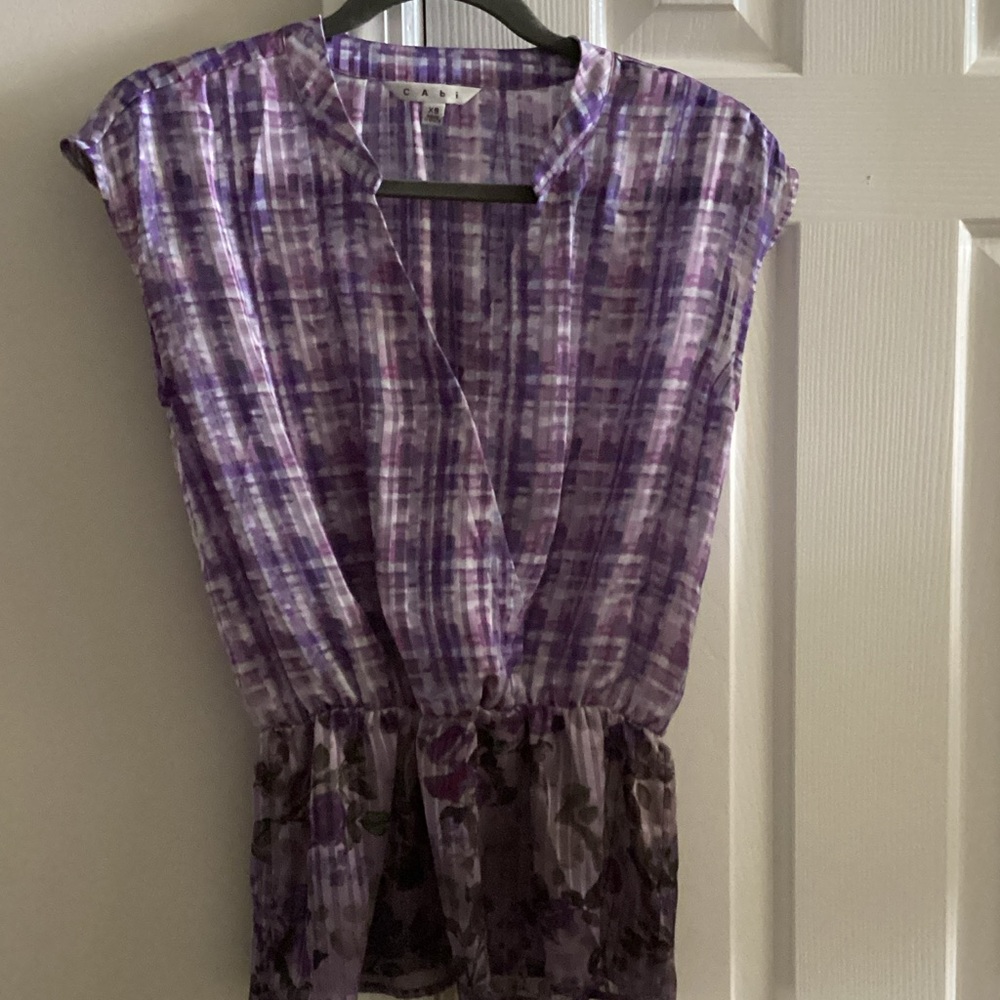 CAbi Purple Checkered Women's Blouse
